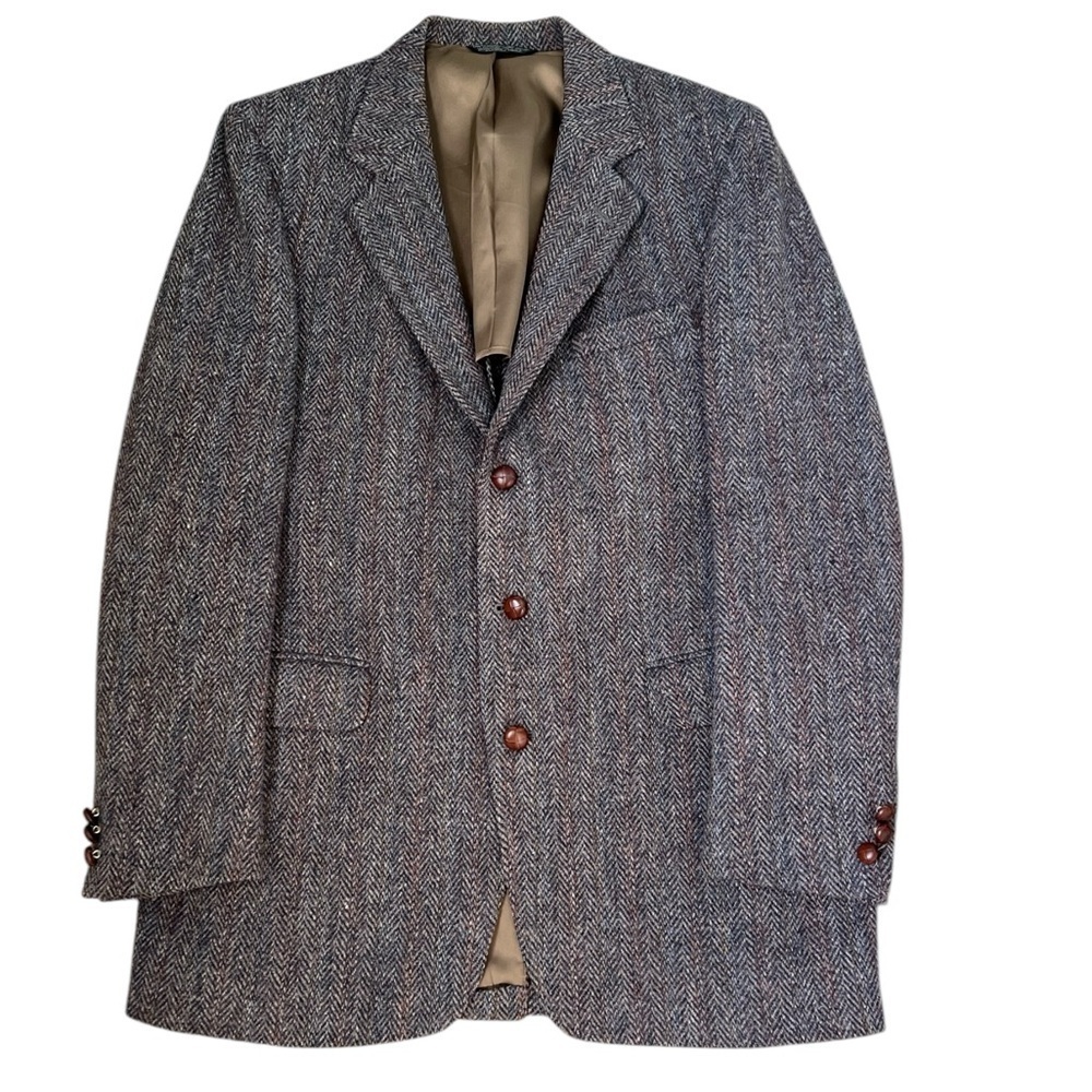 Vintage Harris Tweed 70's Sport Coat Jacket  Men's 43L Blazer Herringbone USA